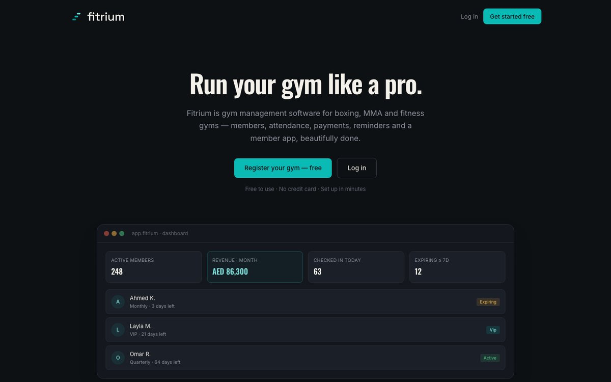 Fitrium website homepage