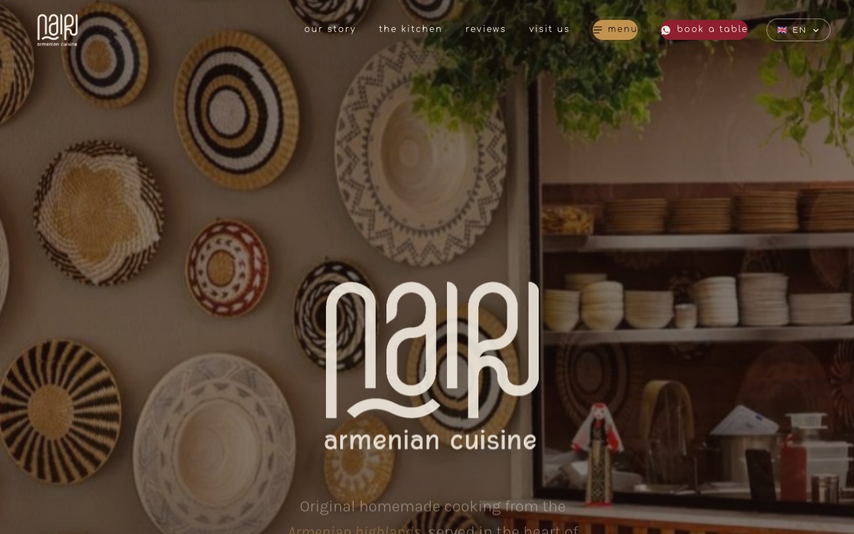 Nairi Armenian Cuisine website homepage